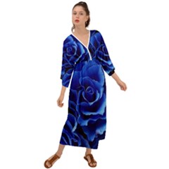 Blue Roses Flowers Plant Romance Blossom Bloom Nature Flora Petals Grecian Style  Maxi Dress by Cowasu