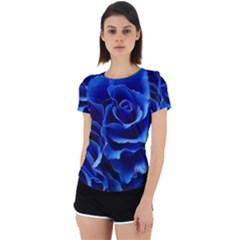 Blue Roses Flowers Plant Romance Blossom Bloom Nature Flora Petals Back Cut Out Sport Tee by Cowasu