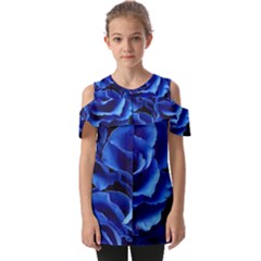 Blue Roses Flowers Plant Romance Blossom Bloom Nature Flora Petals Fold Over Open Sleeve Top by Cowasu