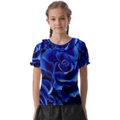 Blue Roses Flowers Plant Romance Blossom Bloom Nature Flora Petals Kids  Frill Chiffon Blouse by Cowasu