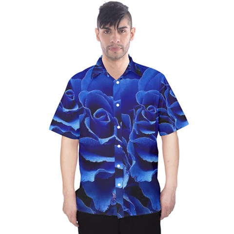 Blue Roses Flowers Plant Romance Blossom Bloom Nature Flora Petals Men s Hawaii Shirt by Cowasu