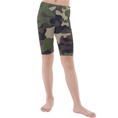 Texture Military Camouflage Repeats Seamless Army Green Hunting Kids  Mid Length Swim Shorts by Cowasu