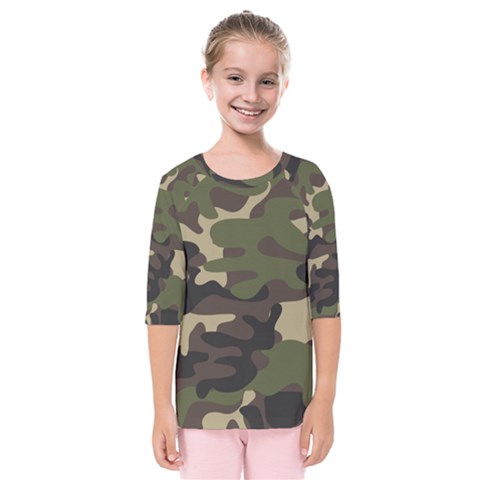 Texture Military Camouflage Repeats Seamless Army Green Hunting Kids  Quarter Sleeve Raglan Tee by Cowasu