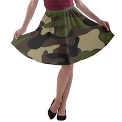 Texture Military Camouflage Repeats Seamless Army Green Hunting A-line Skater Skirt by Cowasu