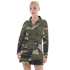 Texture Military Camouflage Repeats Seamless Army Green Hunting Women s Long Sleeve Casual Dress by Cowasu