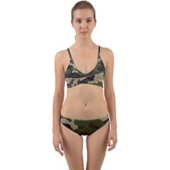 Texture Military Camouflage Repeats Seamless Army Green Hunting Wrap Around Bikini Set by Cowasu