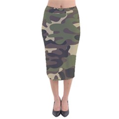 Texture Military Camouflage Repeats Seamless Army Green Hunting Velvet Midi Pencil Skirt by Cowasu