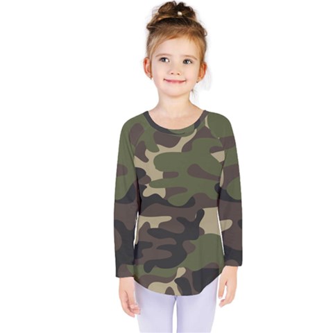 Texture Military Camouflage Repeats Seamless Army Green Hunting Kids  Long Sleeve Tee by Cowasu