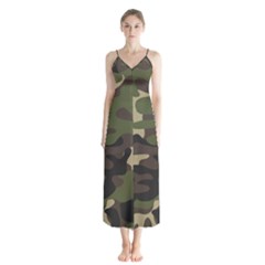 Texture Military Camouflage Repeats Seamless Army Green Hunting Button Up Chiffon Maxi Dress by Cowasu