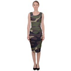 Texture Military Camouflage Repeats Seamless Army Green Hunting Sleeveless Pencil Dress by Cowasu