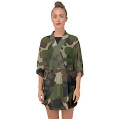 Texture Military Camouflage Repeats Seamless Army Green Hunting Half Sleeve Chiffon Kimono by Cowasu