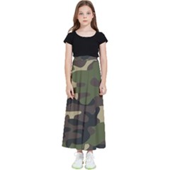 Texture Military Camouflage Repeats Seamless Army Green Hunting Kids  Flared Maxi Skirt by Cowasu