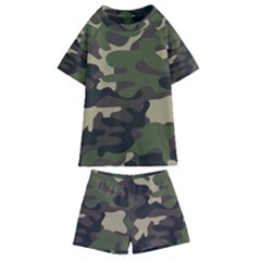 Texture Military Camouflage Repeats Seamless Army Green Hunting Kids  Swim Tee And Shorts Set by Cowasu