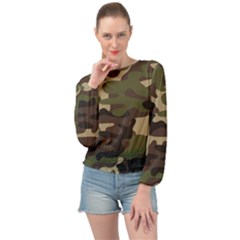 Texture Military Camouflage Repeats Seamless Army Green Hunting Banded Bottom Chiffon Top by Cowasu