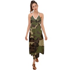 Texture Military Camouflage Repeats Seamless Army Green Hunting Halter Tie Back Dress  by Cowasu