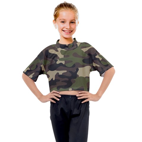 Texture Military Camouflage Repeats Seamless Army Green Hunting Kids Mock Neck Tee by Cowasu