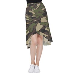 Texture Military Camouflage Repeats Seamless Army Green Hunting Frill Hi Low Chiffon Skirt by Cowasu