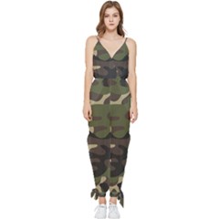 Texture Military Camouflage Repeats Seamless Army Green Hunting Sleeveless Tie Ankle Chiffon Jumpsuit by Cowasu