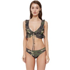 Texture Military Camouflage Repeats Seamless Army Green Hunting Low Cut Ruffle Edge Bikini Set by Cowasu