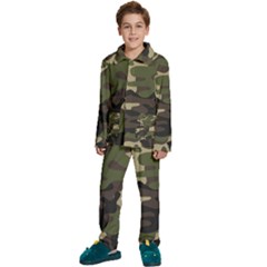 Texture Military Camouflage Repeats Seamless Army Green Hunting Kids  Long Sleeve Velvet Pajamas Set