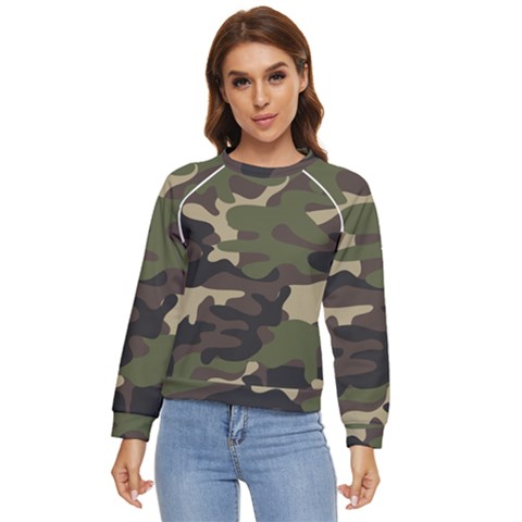 Texture Military Camouflage Repeats Seamless Army Green Hunting Women s Long Sleeve Raglan Tee by Cowasu