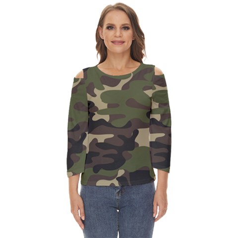 Texture Military Camouflage Repeats Seamless Army Green Hunting Cut Out Wide Sleeve Top by Cowasu