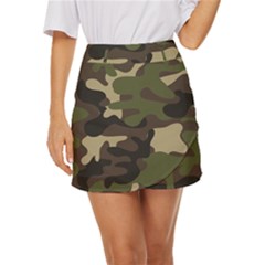 Texture Military Camouflage Repeats Seamless Army Green Hunting Mini Front Wrap Skirt by Cowasu