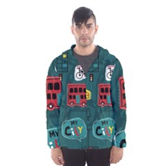 Seamless Pattern With Vehicles Building Road Men s Hooded Windbreaker by Cowasu