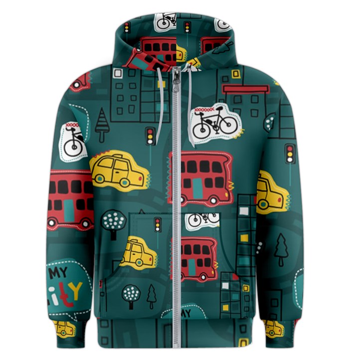 Seamless Pattern With Vehicles Building Road Men s Zipper Hoodie