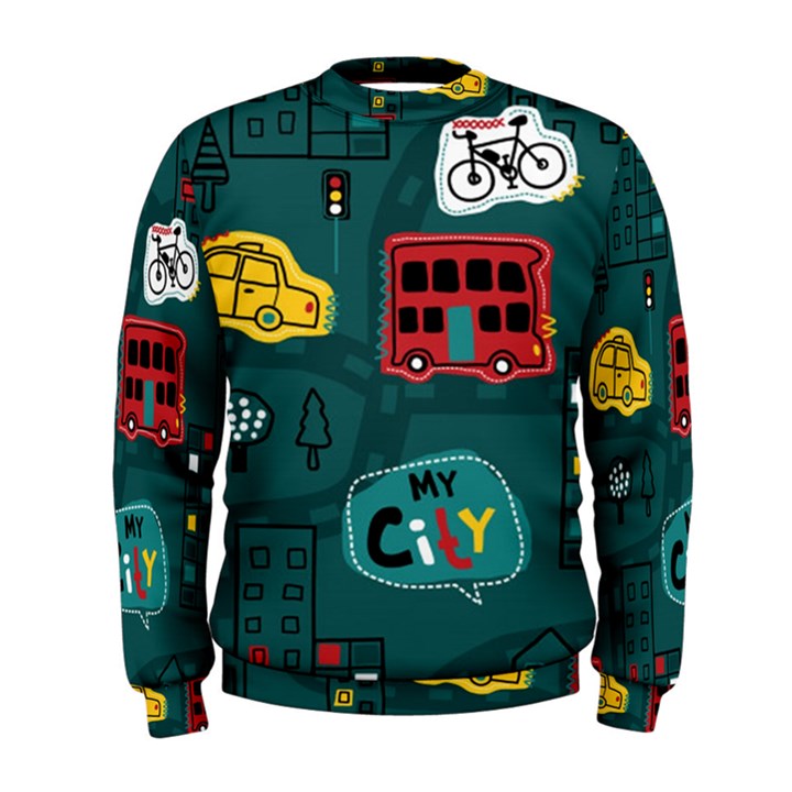 Seamless Pattern With Vehicles Building Road Men s Sweatshirt