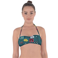 Seamless Pattern With Vehicles Building Road Halter Bandeau Bikini Top by Cowasu