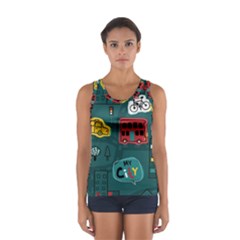 Seamless Pattern With Vehicles Building Road Sport Tank Top  by Cowasu