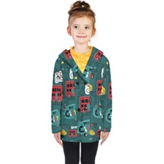 Seamless Pattern With Vehicles Building Road Kids  Double Breasted Button Coat by Cowasu