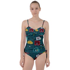 Seamless Pattern With Vehicles Building Road Sweetheart Tankini Set by Cowasu