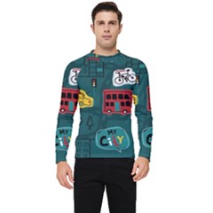 Seamless Pattern With Vehicles Building Road Men s Long Sleeve Rash Guard by Cowasu