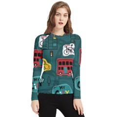 Seamless Pattern With Vehicles Building Road Women s Long Sleeve Rash Guard by Cowasu