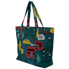 Seamless Pattern With Vehicles Building Road Zip Up Canvas Bag by Cowasu