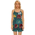 Seamless Pattern With Vehicles Building Road Satin Pajama Short Set View1