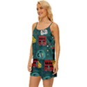 Seamless Pattern With Vehicles Building Road Satin Pajama Short Set View2