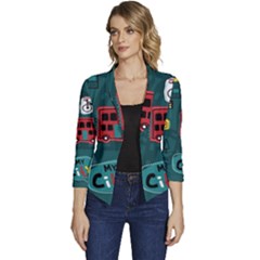 Seamless Pattern With Vehicles Building Road Women s Casual 3/4 Sleeve Spring Jacket by Cowasu