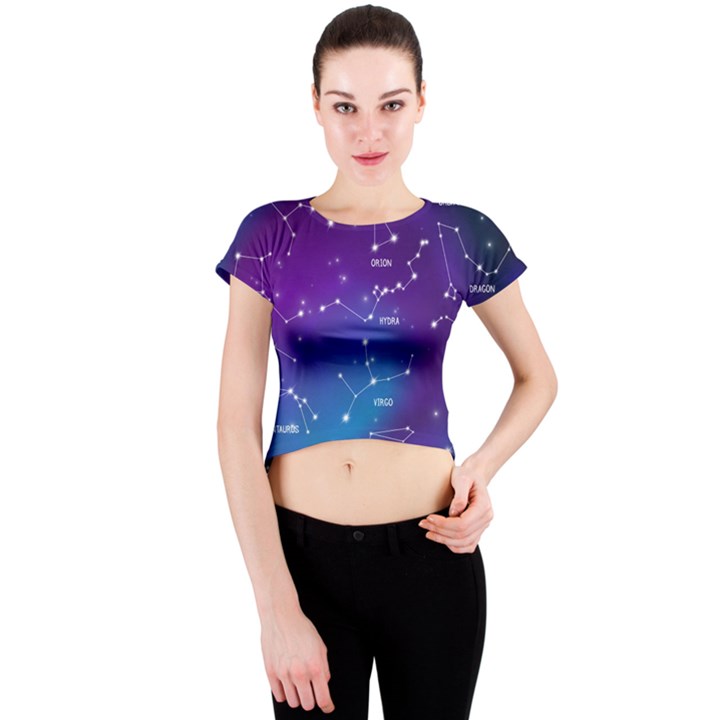 Realistic Night Sky With Constellations Crew Neck Crop Top