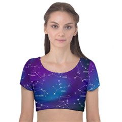 Realistic Night Sky With Constellations Velvet Short Sleeve Crop Top  by Cowasu