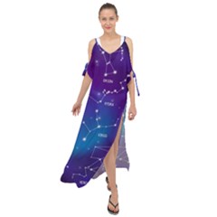 Realistic Night Sky With Constellations Maxi Chiffon Cover Up Dress by Cowasu