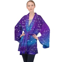 Realistic Night Sky With Constellations Long Sleeve Velvet Kimono 