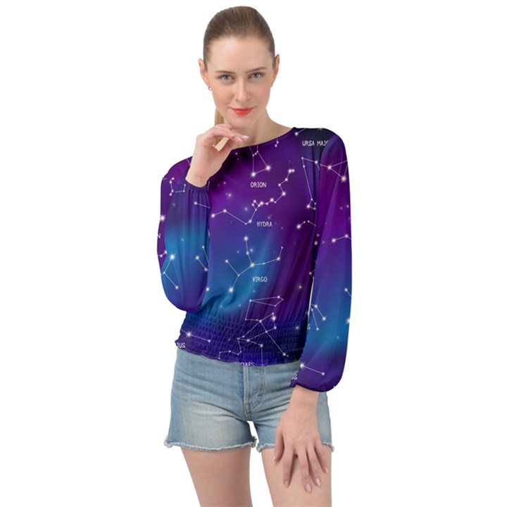 Realistic Night Sky With Constellations Banded Bottom Chiffon Top