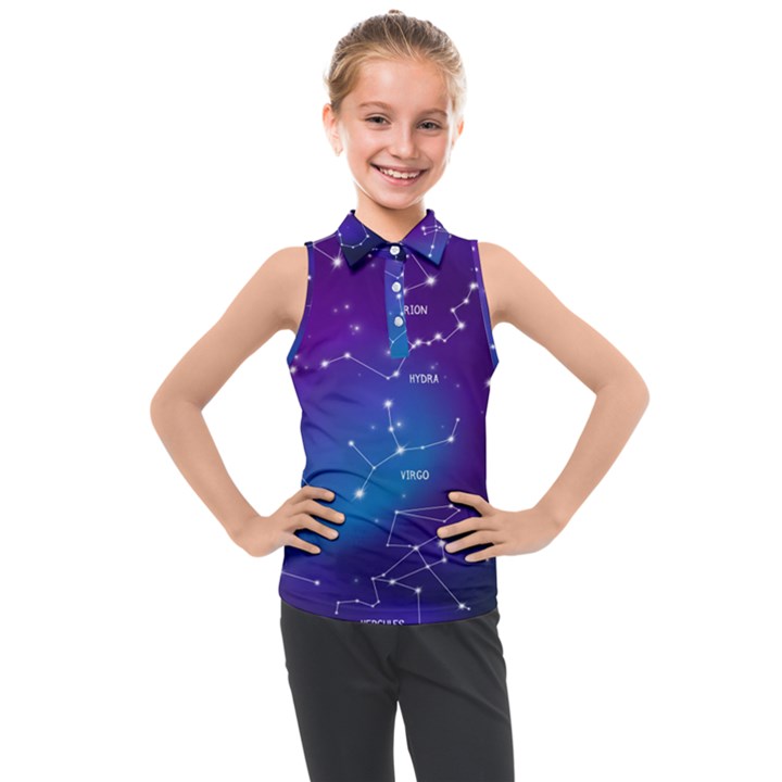 Realistic Night Sky With Constellations Kids  Sleeveless Polo Tee