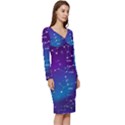 Realistic Night Sky With Constellations Long Sleeve V-Neck Bodycon Dress  View3