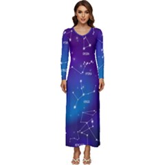 Realistic Night Sky With Constellations Long Sleeve Longline Maxi Dress by Cowasu