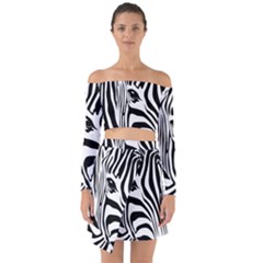 Animal Cute Pattern Art Zebra Off Shoulder Top With Skirt Set by Amaryn4rt