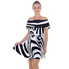 Animal Cute Pattern Art Zebra Off Shoulder Velour Dress by Amaryn4rt